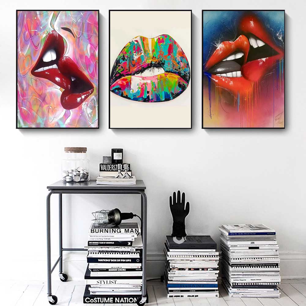 Nordic Graffiti Art Fashion Canvas Painting Sexy Lips Poster Office Wall Painting Living Room Bedroom Home Decoration Mural No Frame