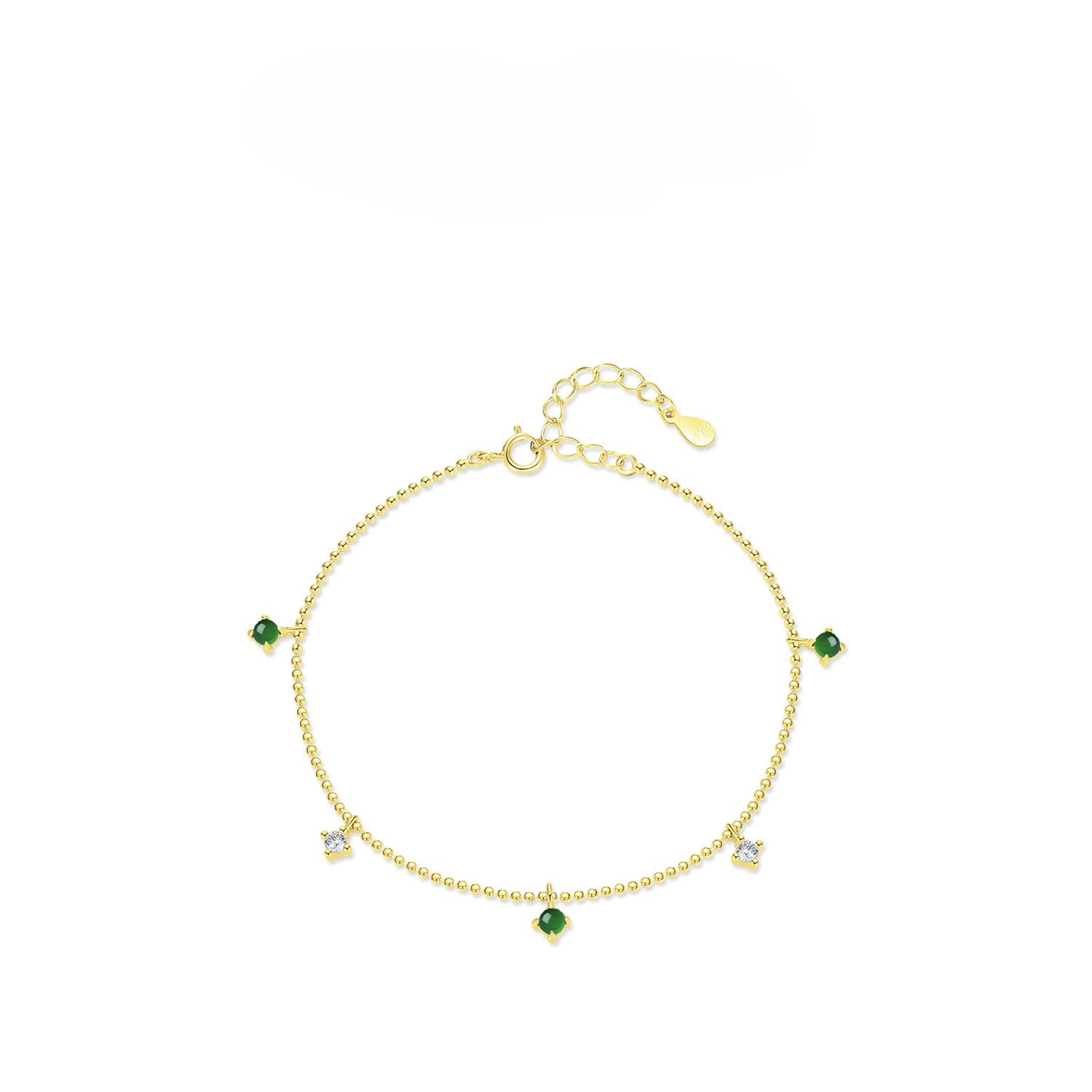 

S925 Стерлингового Серебра Ретро Изумруд Ins Пейзаж Цепочка Из Бисера Женская Ниша Универсальные Элегантные Ювелирные Изделия Ручной Работы Adjustable size золотой