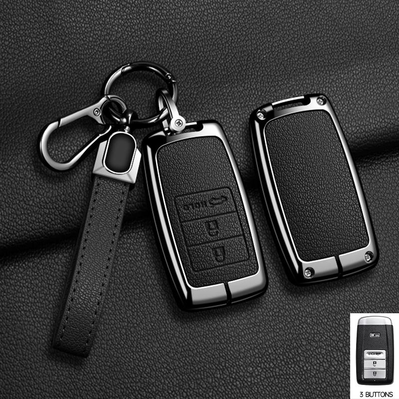 Leather+Metal Car Key Case Cover for Honda Acura RLX MDX CDX TLX-L NSX RDX Shell Fob Holder Auto Shell Fob Protector Accessories