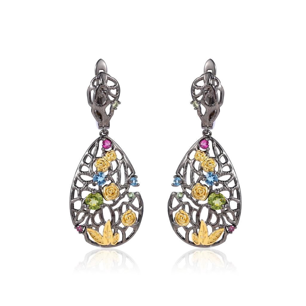 Gentle Wind Rose Appointment Earrings Natural Colorful Treasures Retro Classic Elegant S925 Sterling Silver Jewelry Niche Original Design Earrings