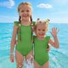 Costume da bagno intero per bambina Estate Colore Unico Costumi da bagno Bambini Senza Maniche Spalla con Volant Costume da bagno Abbigliamento da spiaggia per bambini