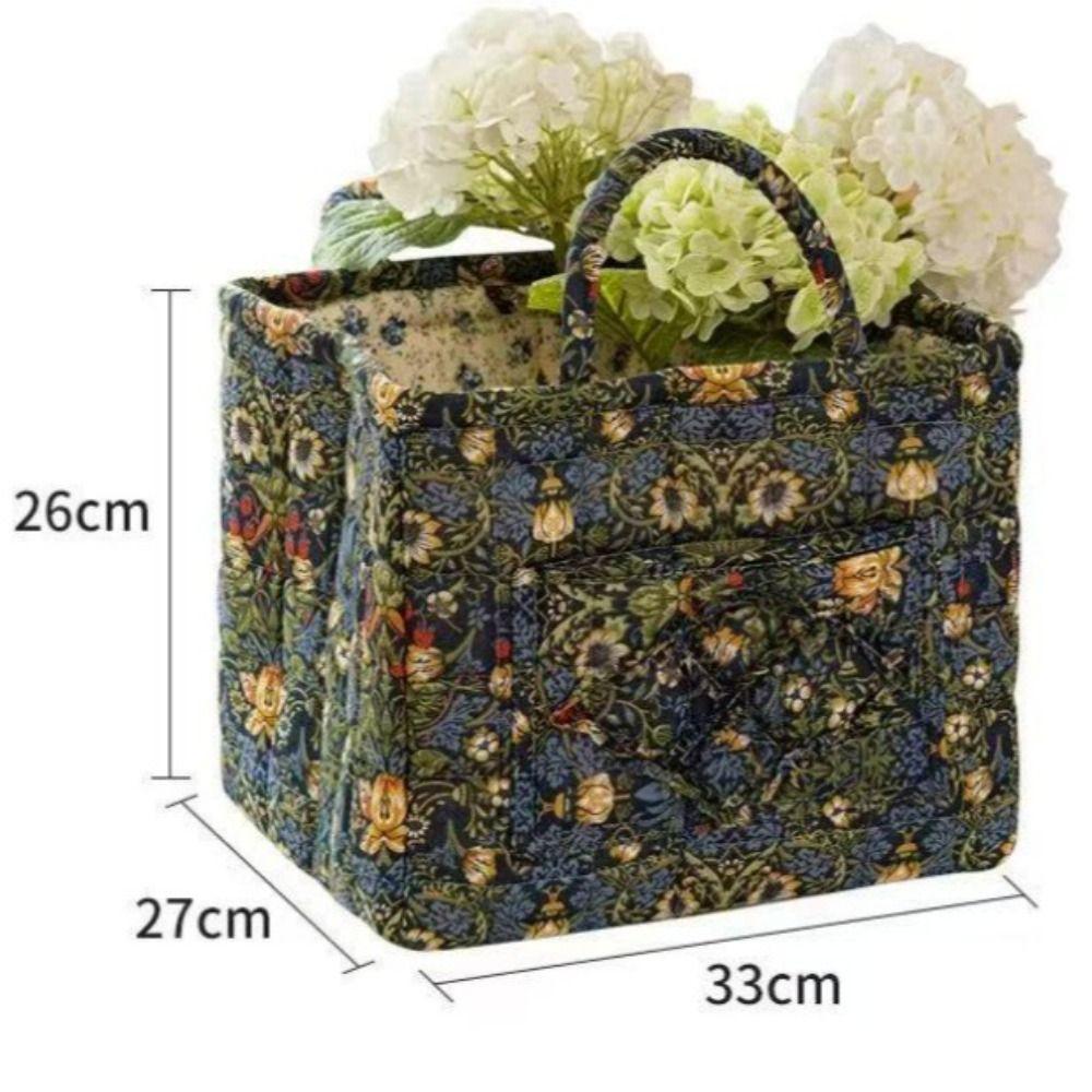 Fabric Floral Pattern Storage Basket Large Capacity Quilted Design Bento Handbags Collapsible Design Easy Carry Handles