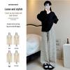 Women's Black & White Striped High-Waisted Fleece-Lined Wide-Leg Pants, Autumn/Winter, Slimming, Floor-Length.