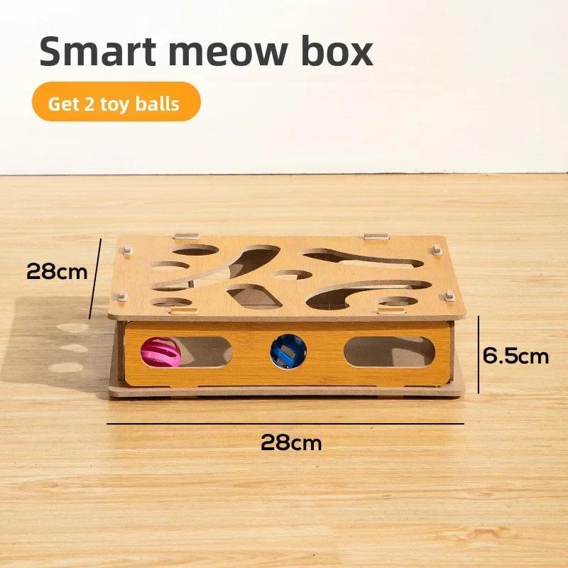 Interactive Cat Toy Puzzle Box Wooden Treat Maze Play For Toy Box Fun Interactive Cat Toy Hide and Seek Cat Agility Toys