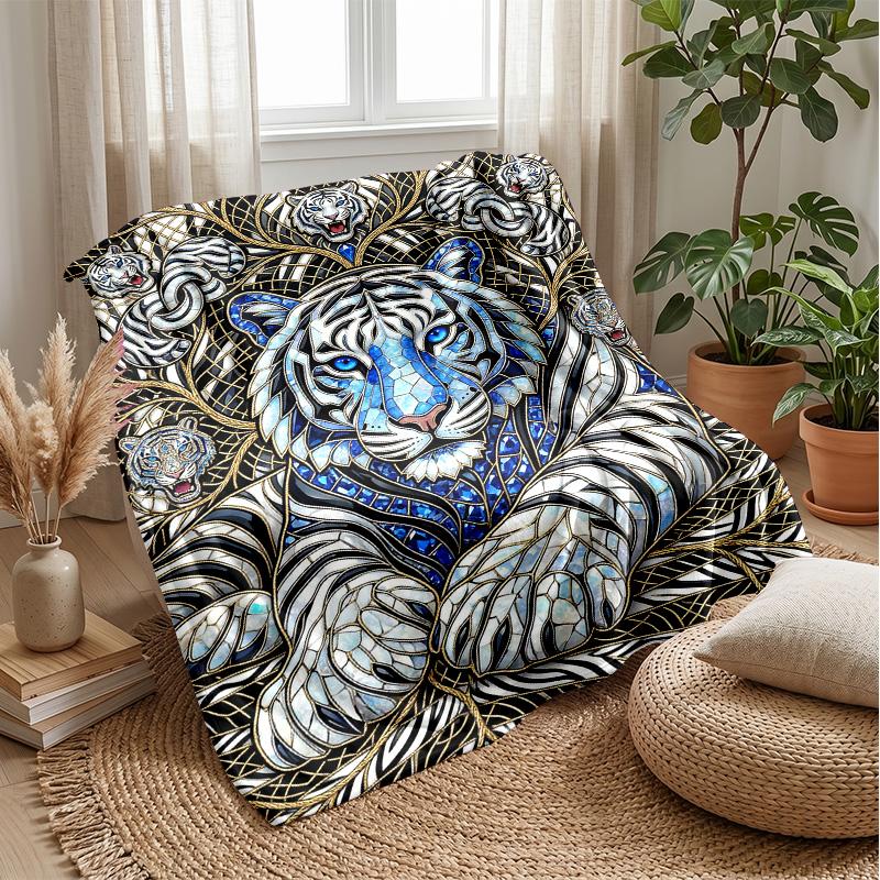 Blue Tiger Fantasy Blanket Personalized Name Flannel Blanket Soft Cozy Plush Throw for Sofa Bed Lightweight Home Decor