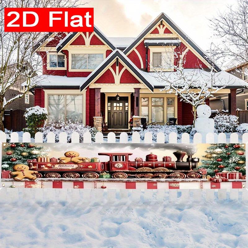 Christmas Gingerbread & Train Yard Banner, Outdoor Garden Fence Holiday Party Decor