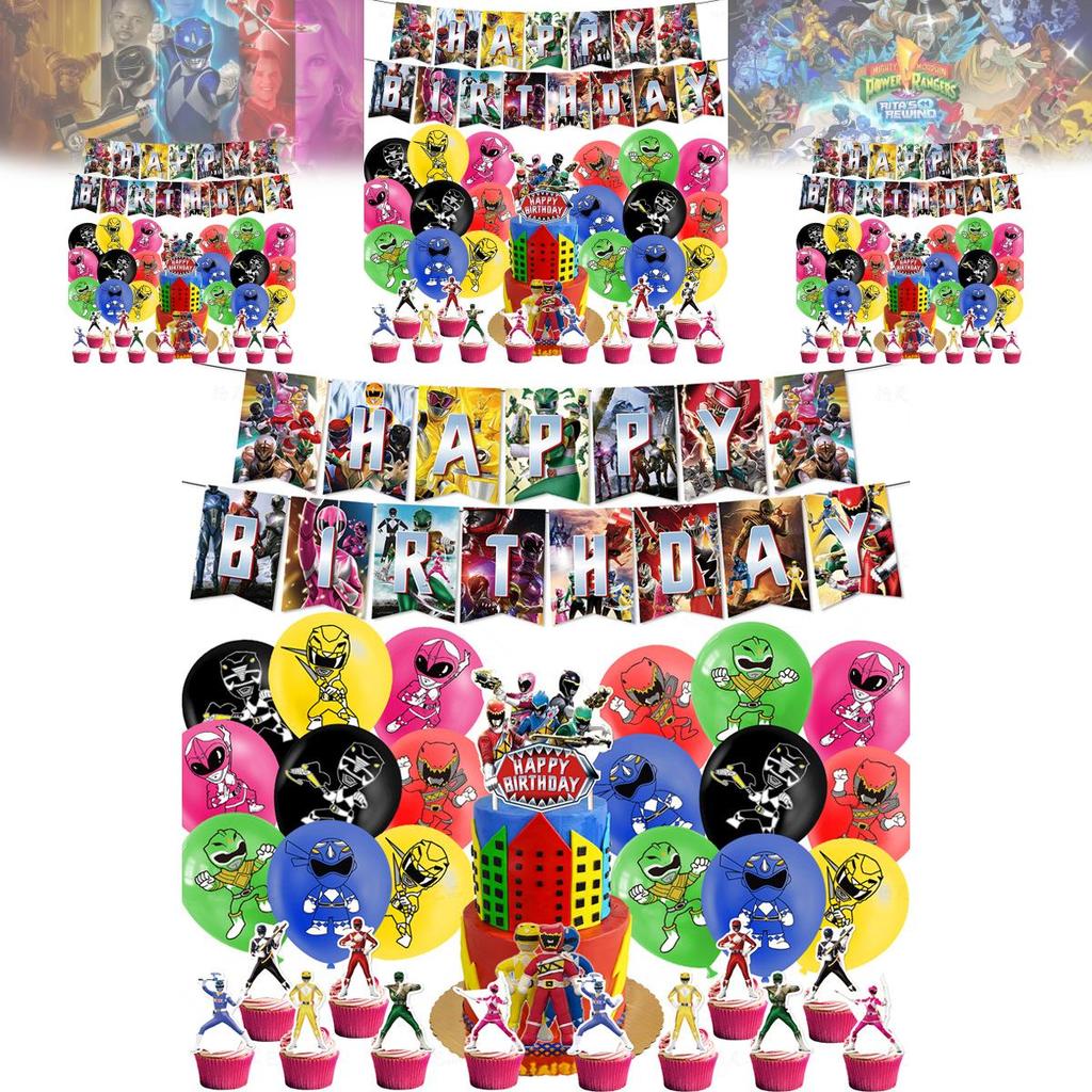 Mighty Morphin Power Rangers Party Banners Balloons And Spiral Cake Picks For Children Birthday Festivities