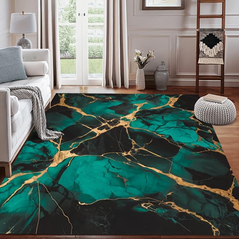 

Vintage Bohemian Mat Anti Slip Machine Washable Dark Green Golden Marble Pattern Living Room Bedroom Entryway Decor Indoor Use 50x80cm20x31in