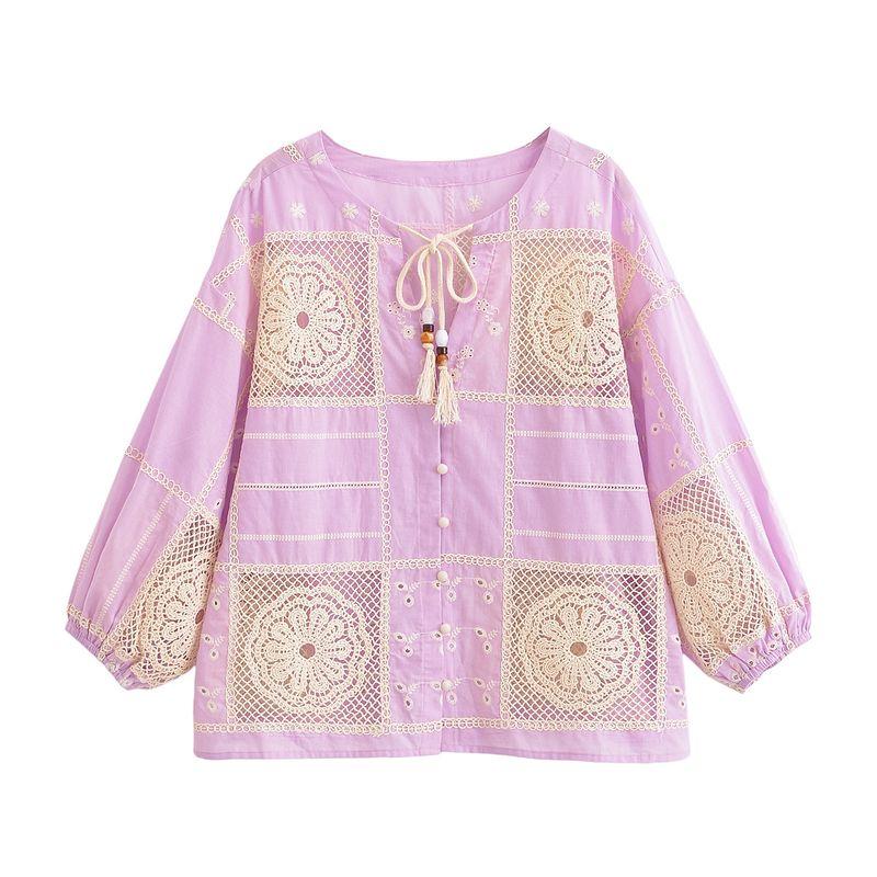 Kaslead New Women clothes Western Style Fashion Simple Hollow Embroidery Shirts 8304708