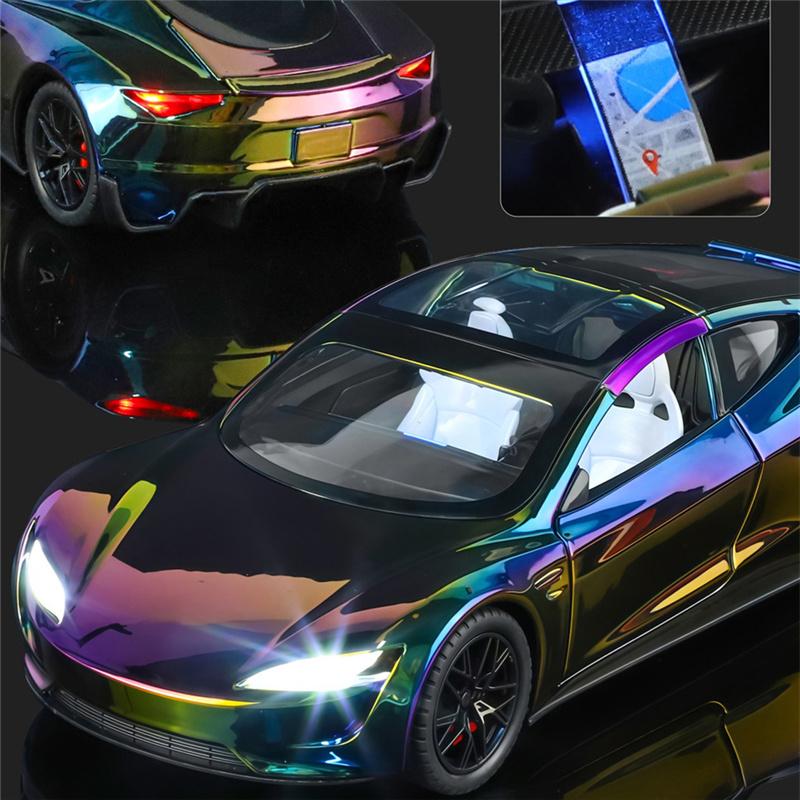 1/24 Tesla Roadster Alloy Electric Sports Car Model Diecasts Metal New Energy Vehicles Car Model Sound Light Simulation Kids Toys Gift