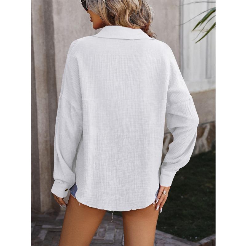 YYFS Women's Fashion Casual Spring Fall Solid Color Print Long Sleeve POLO Neck Blouses & Shirts