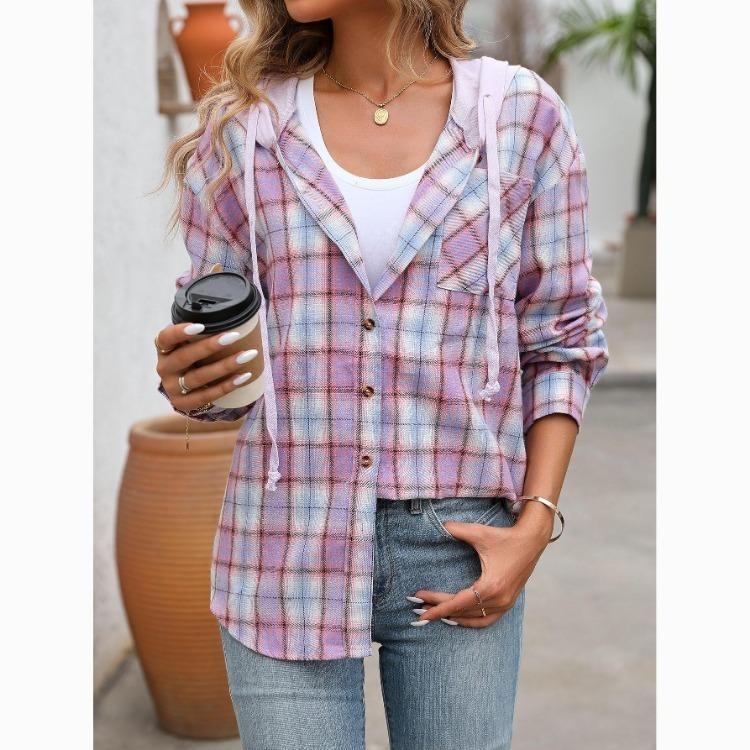 Autumn Women Casual Loose Plaid Shirt Fashion Top