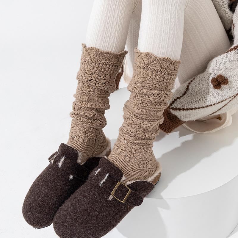 Boots Are Still Cotton Stacking Socks, Relief Hollow Calf Socks, Warm Knitted Retro Gray Heavy Industry Long Tube