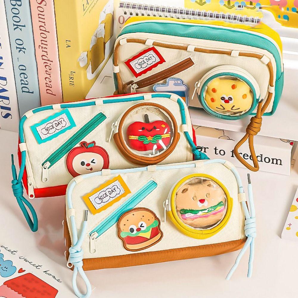 Large Capacity Hamburger Pencil Case Aesthetic Bag Organizer Box School Cases Pouch  Student