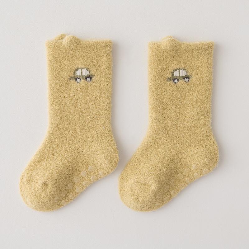 Newborn Baby Socks Autumn Winter Plush Warm Mid Tube Socks For Toddler Girl Cute  Bear Dog Non-slip Floor Socks