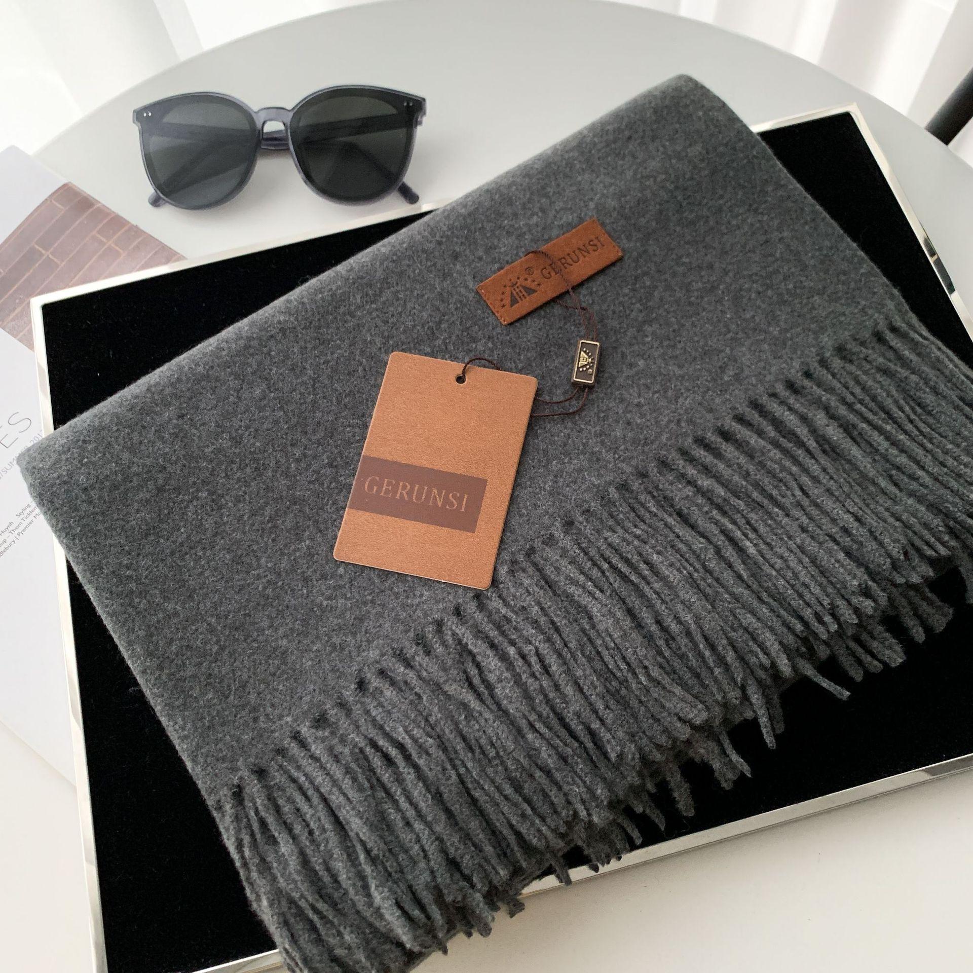 Однотонный кашемировый шарф, утолщенный с бахромой, студенческий теплый шарф 300 г 200CM темно-серого