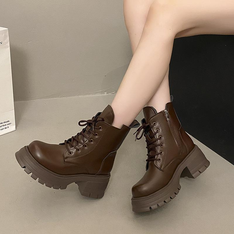 

Ботинки Мартин на толстой подошве женские 2025 осень новые одинарные ботинки черные тонкие ботинки на шнуровке ботинки-локомотивы короткие ботинки 40 темно-коричневого