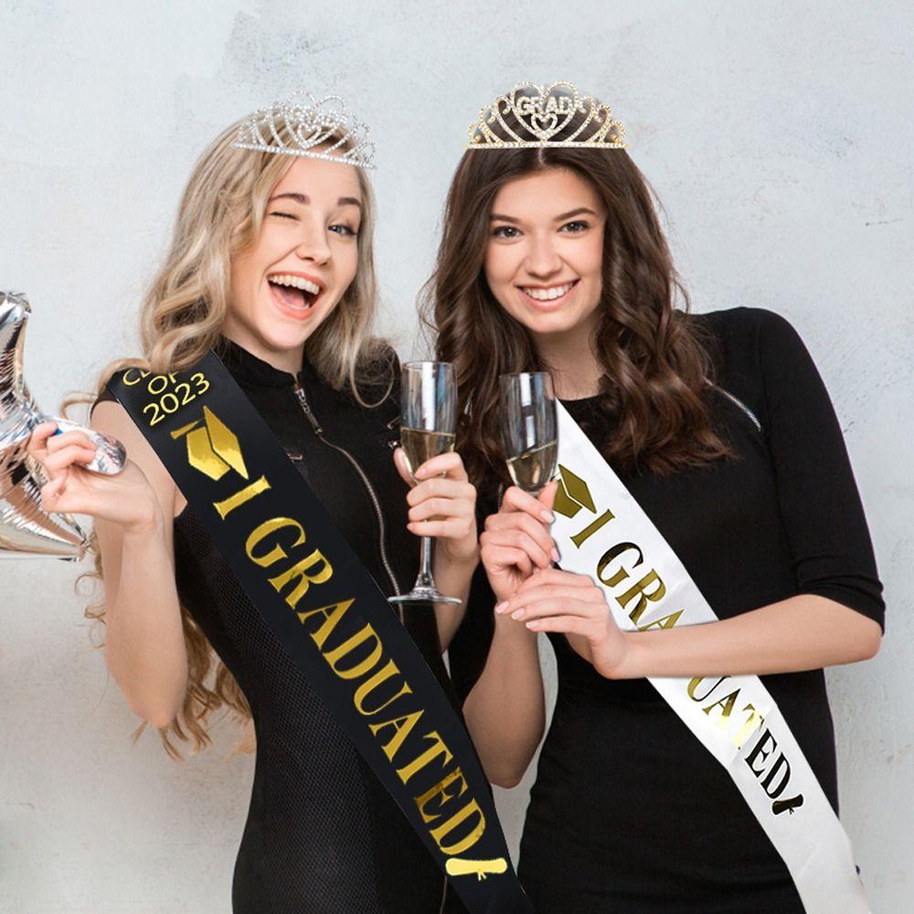 

Headband Crystal Crown Graduated Shoulder Straps Graduation Ceremony Belts Graduated Sashes Set F