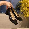 Sheepskin Version~ Grape Mother, the Same Style, Sparkling Sequins, Small Fragrant Style Square Head, One Word with Thick Heel, Mary Jane Shoes, Wome