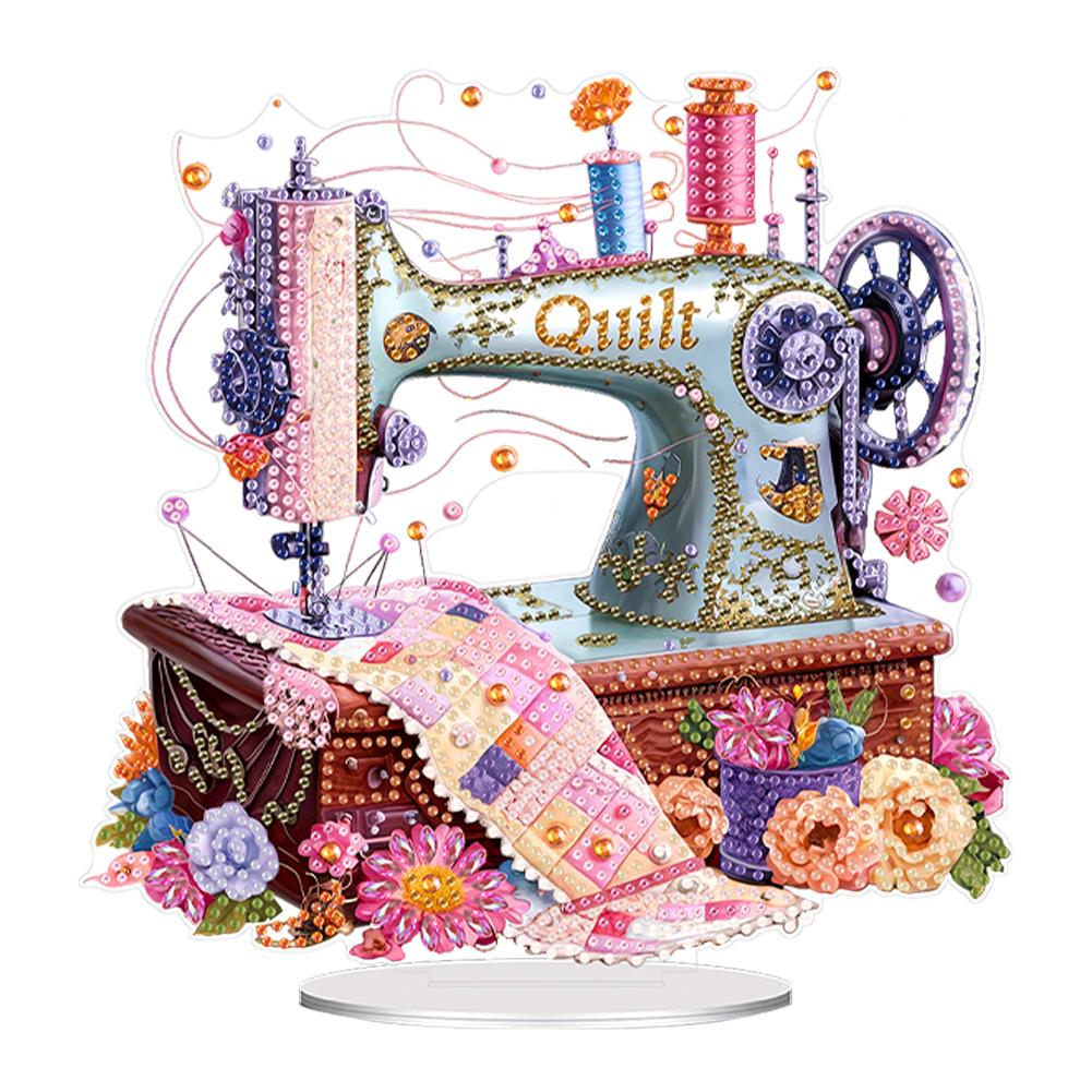 Acrylic Special Shape Sewing Machine Diamond Painting Tabletop Ornaments Kit Rhinestones Desktop Ornaments for Adults Beginner