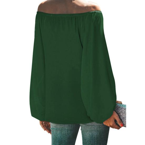Off Shoulder Solid Color Women Shirt Spring Autumn Lantern Long Sleeve Women Blouse Daily Clothing