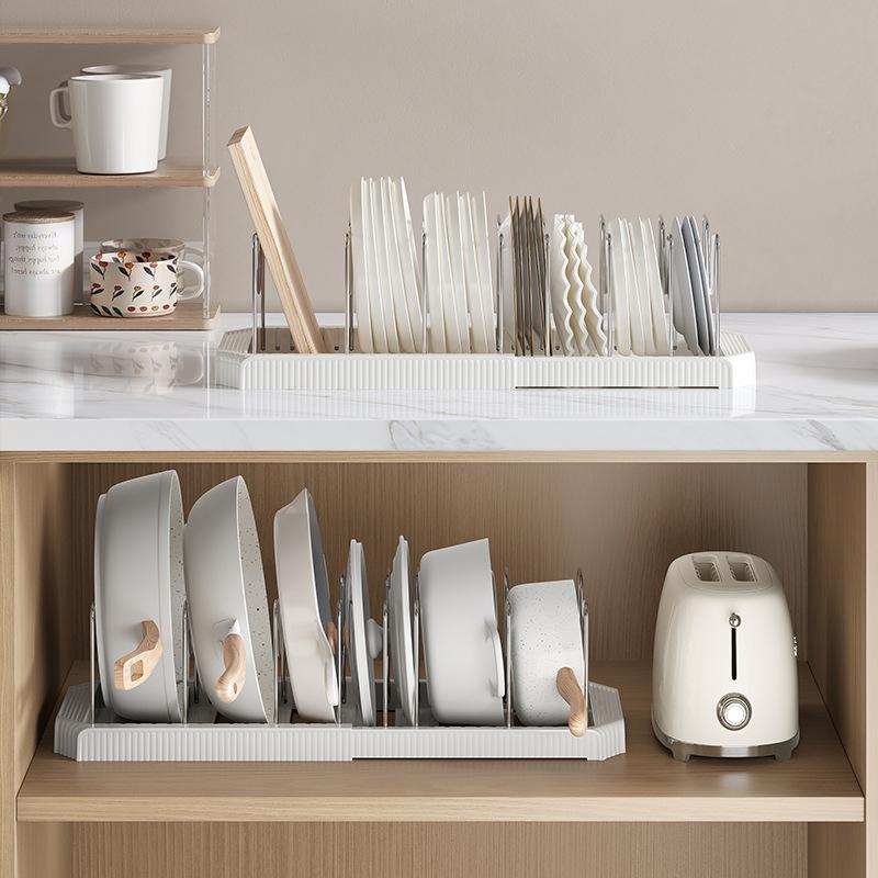 Adjustable Kitchen Sink Organizer - Expandable Dish Drainer Rack with Lid Holder, Countertop Storage for Dishes, Pans, Utensils