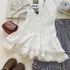 Summer Girls Embroidered Floral Vest And Plaid Ruffle Wide Leg Pants Two Piece Set