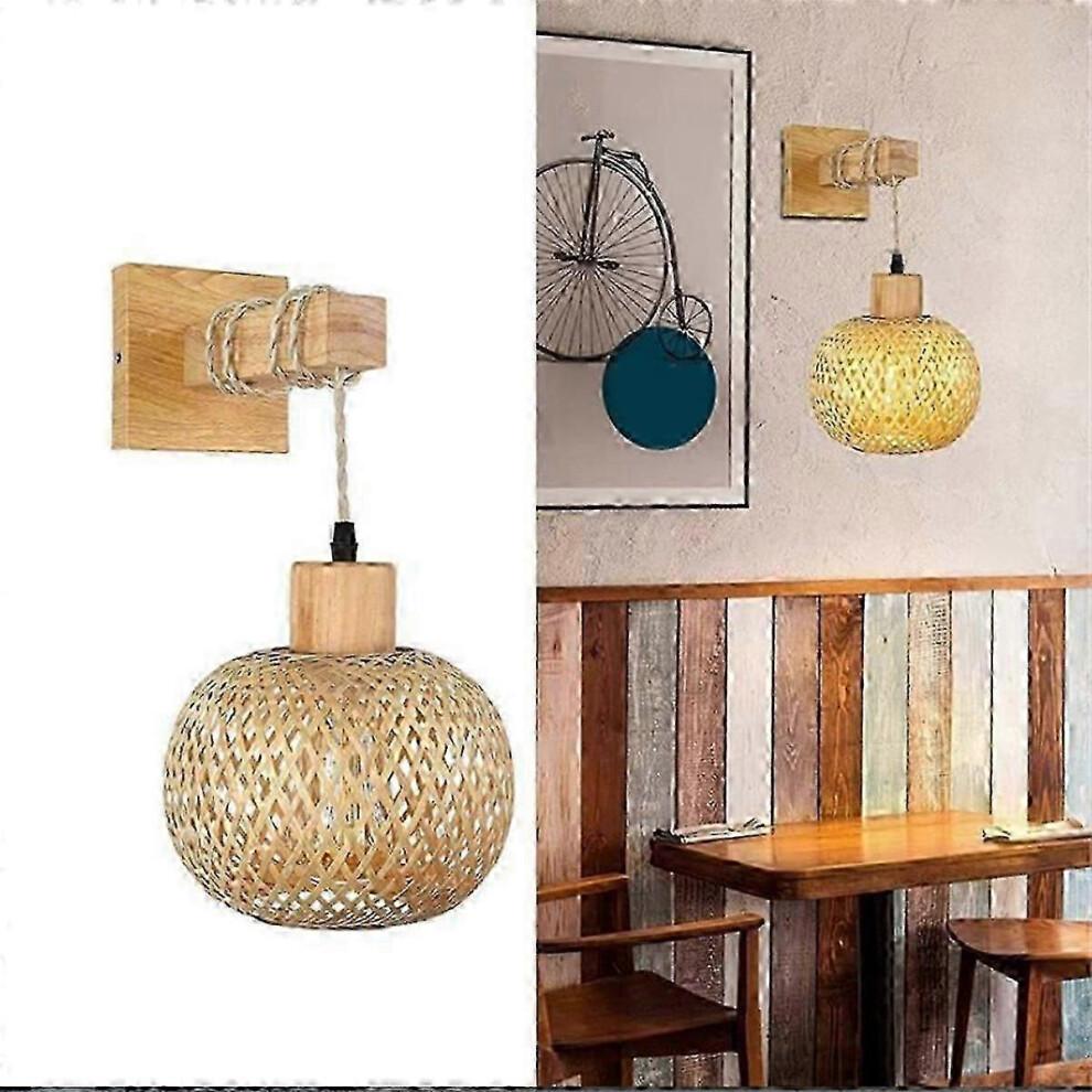 Retro Japanese Style Bamboo Bedside Wall Lamp with Rattan Design for UK Homes