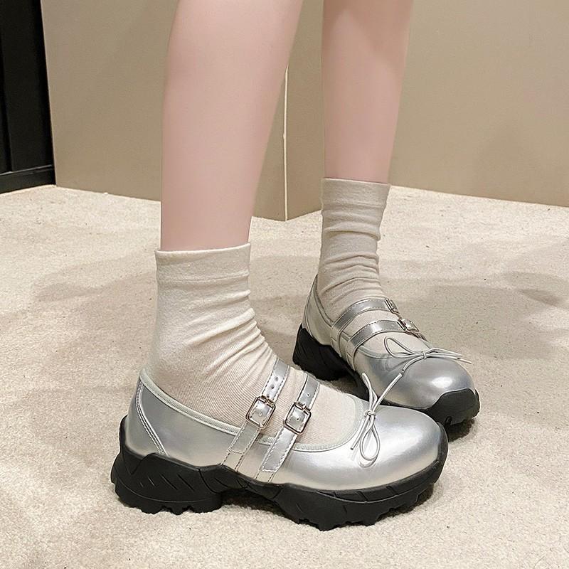 Silver single shoes women's 2025 new platform Mary Jane women's shoes with skirts sweet and cool ballet style light mouth small leather shoes