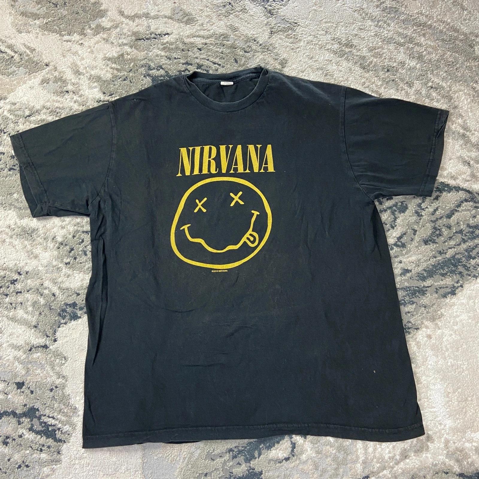 Nirvana Smiley Face 2016 707 T Shirt Mens XL Black Graphic Print Streetwear 4XL