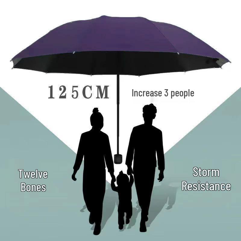 Large Automatic Windproof Umbrella: Dual Use for Sun and Rain, Black Glue Sunshade