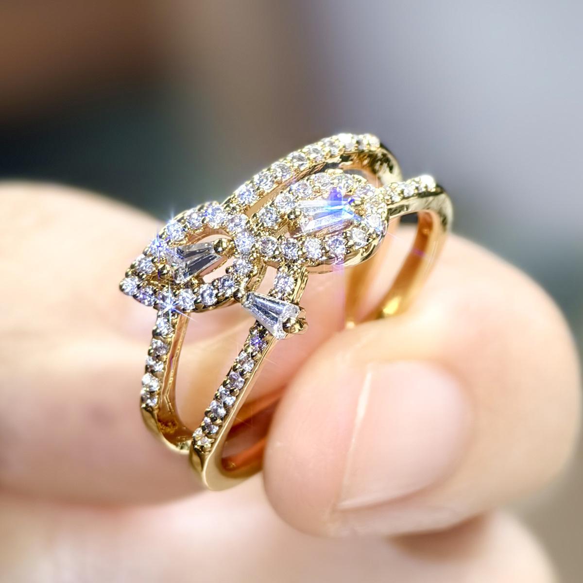 

Кольцо Капля воды с полным бриллиантом, простое персонализированное универсальное кольцо с открытым концом Opening adjustable