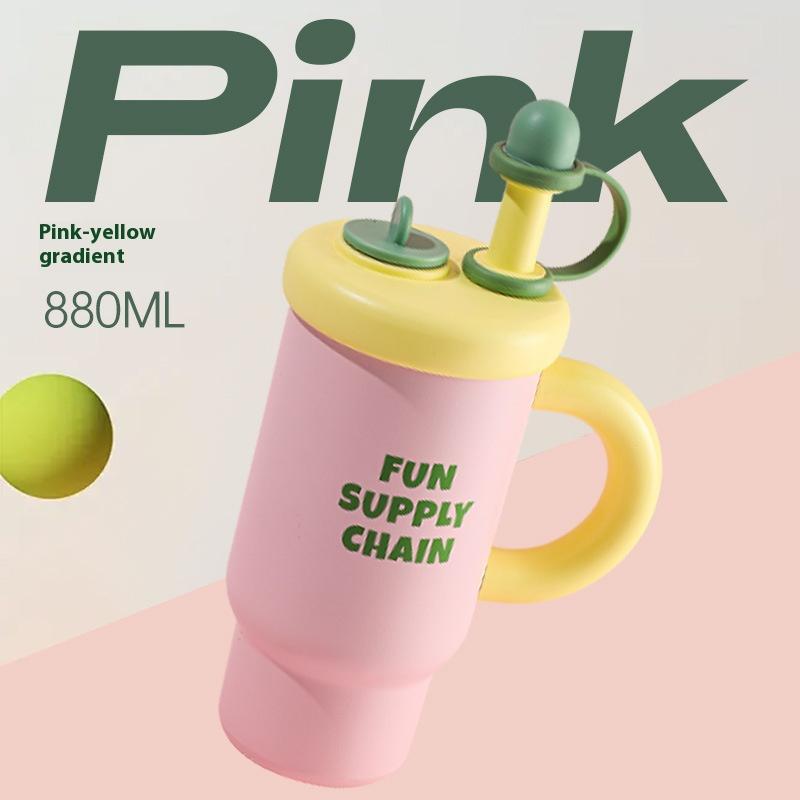 

Best-selling Macaron Color Cold and Heat Preservation Ice Cup Stainless Steel Insulated Cup Portable Car Dual-drinking Water Cup розовый