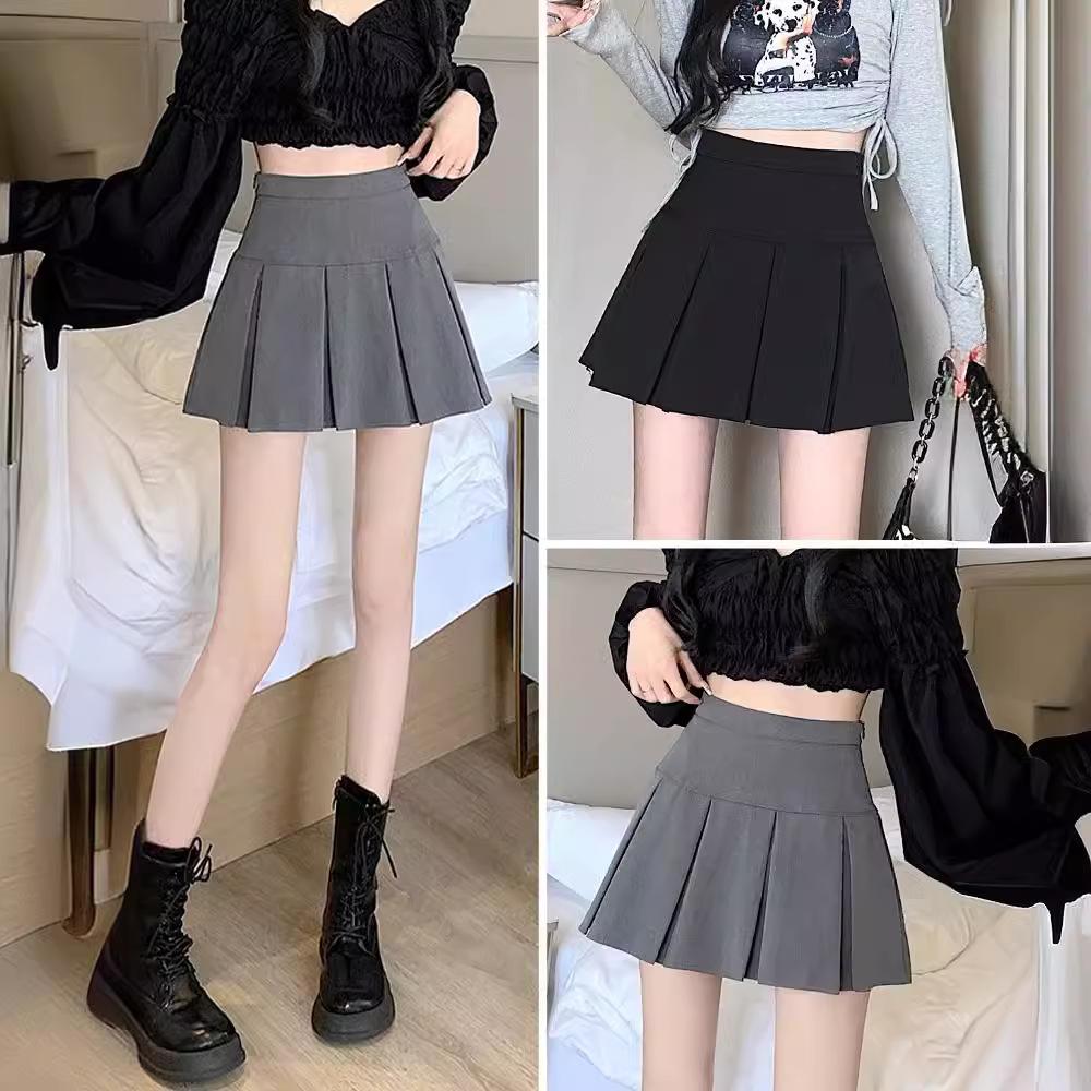 Grey Slimming Schoolgirl Style Pleated Skirt Women's Summer Petite High-Waisted Versatile Anti-Exposure A-Line Casual All-match Versatile Mini Skirt
