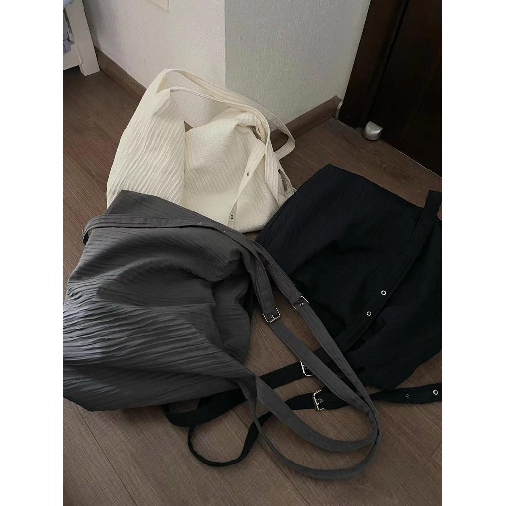 Ielgy Korean Style Niche Canvas Backpack Large Capacity Commuter Messenger Bag Multifunctional Shoulder Stray Bag