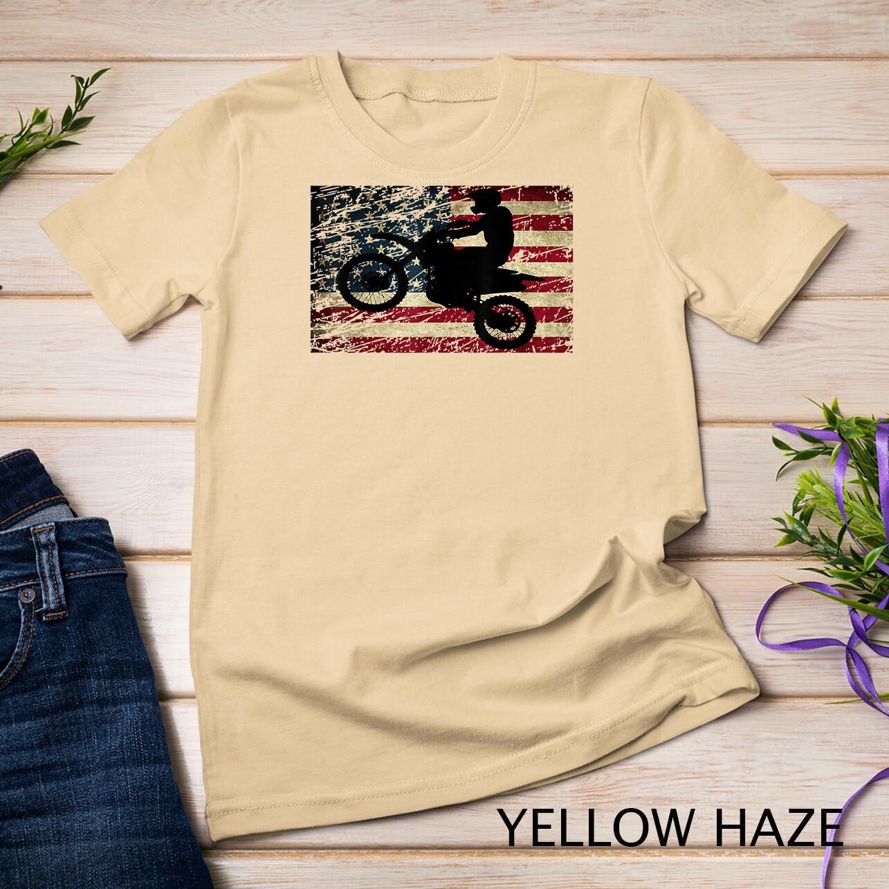 Dirt Bike USA Flag T-Shirt Mens Womens Tees Top Motocross American Flag Unisex T-Shirt Mens Womens Tees Top L