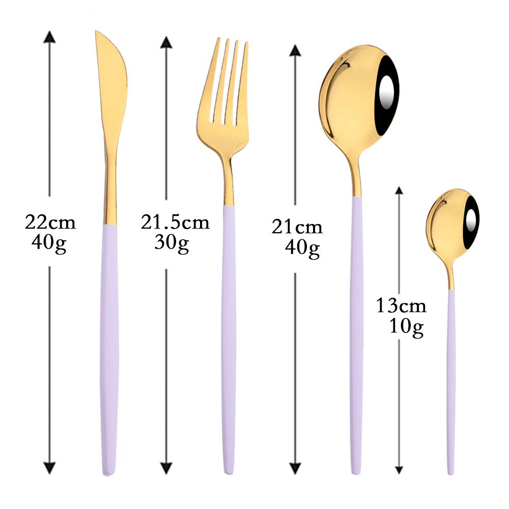 Purple Handle 24Pcs Mirror Dinnerware Set Stainless Steel Gold Tableware Knife Fork Coffee Spoon Flatware Cutlery Set Silverware