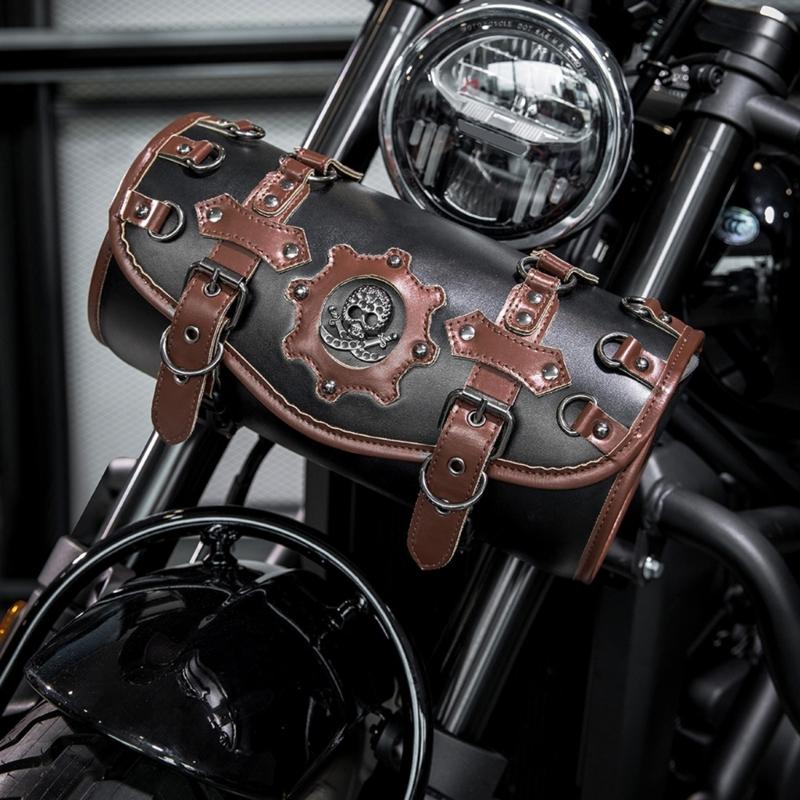 Motorcycle Saddlebag Front Handlebar Bag PU Leather Sissybar Storage Pouches Suitable for Tools&Essential, Daily Commute