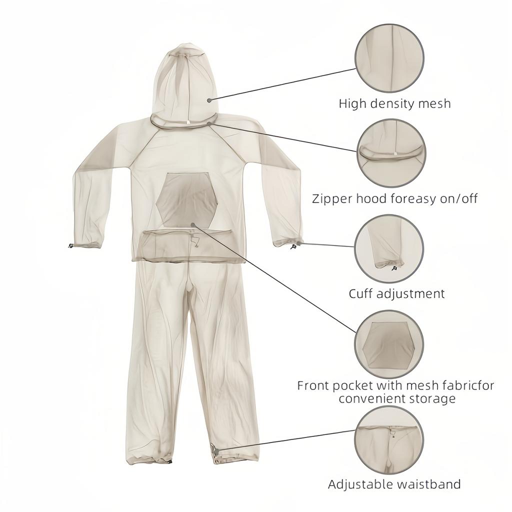 Mesh Insect Protection Suit with Hood and Full Coverage for Outdoor Hiking Camping Fishing Lightweight Breathable Insect Shield Outfit