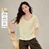INMAN Linen Cotton Beaded V-Neck T-Shirt