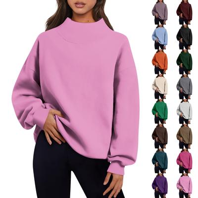 Women's Fashion Solid Color Long Sleeve Loose Slit Half Turtleneck Sweatshirt Top