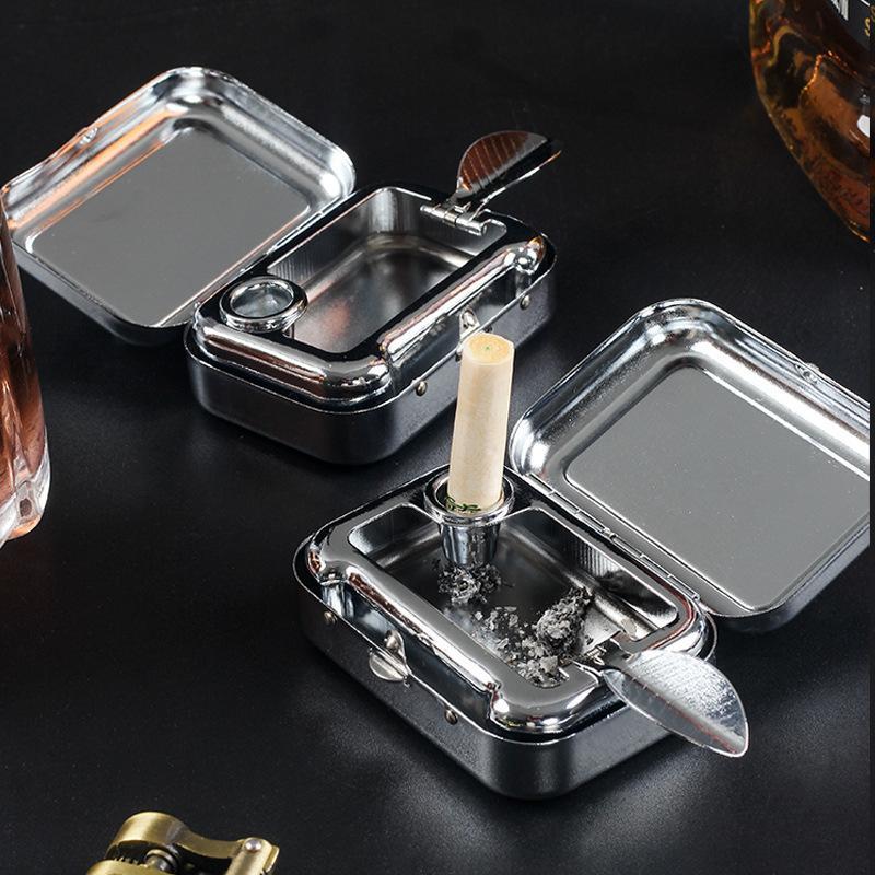 Stainless Steel Portable Ashtray With Sealed Lid Pocket Size For Outdoor Camping Driving Travel Use