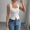 European and American Square Collar Knitted Small Suspender Vest Women's Summer New Outer Wear Short White Bottoming Shirt Top
