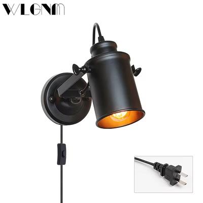 Retro LED Wandleuchte Industrie Eisen EU/US Mit Stecker Licht Für Schlafzimmer Wohnzimmer Restaurant Bar Treppenhaus Beleuchtungskörper