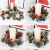 Christmas Candle Rings Wreaths Artificial Norfolk Pine Branches Red Berry Branch Candle Holder Rings Decoration for Centerpieces