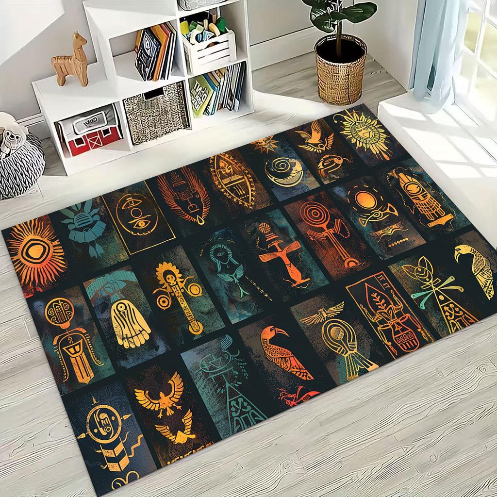 Ancient Egyptian Hieroglyphic Symbols Carved Murals Rug for Bedroom Living Room Sofa Home Doormat Decor,Kids Non-slip Floor Mat