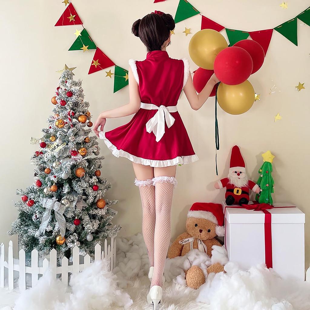 [Milky Time] Christmas Santa Costume, Maid Dress with Ribbon (Maid Santa)