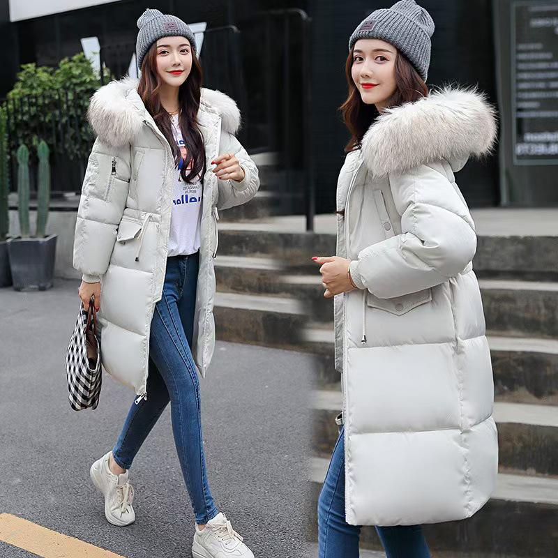 Women's Mid-Length Puffer Jacket with Large Fur Collar, 2025 Korean Style, Thickened Cotton Winter Coat, In Stock.