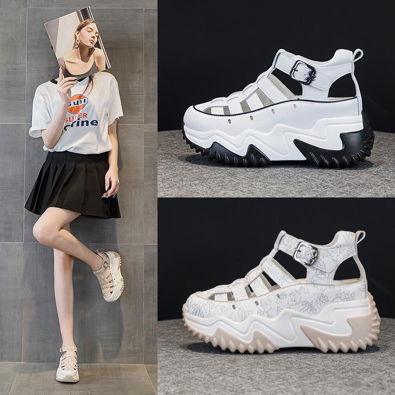 88011 Leather Women's Shoes Summer New Muffin Thick-soled Inner Height-increasing Sports and Leisure Shoes