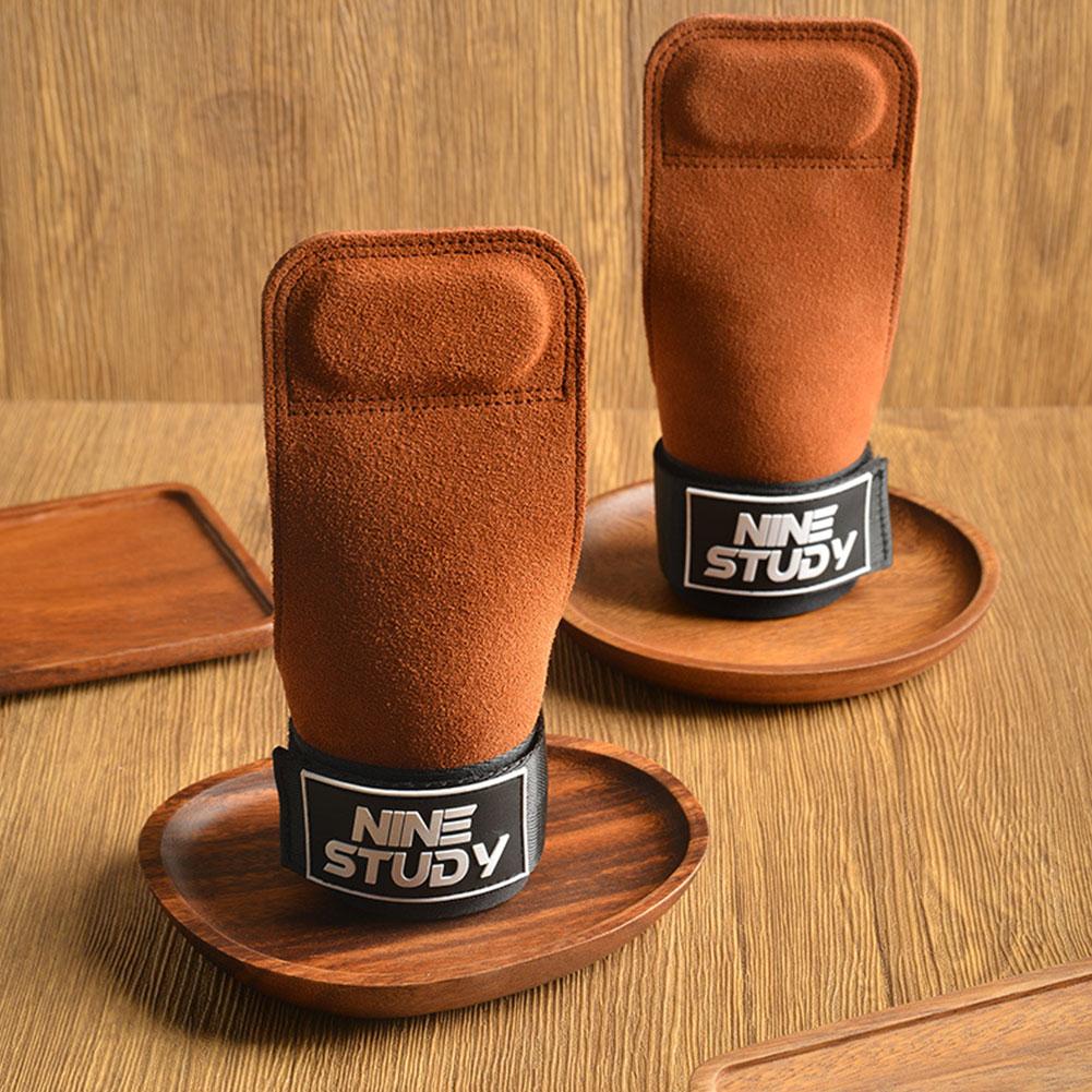 1Pair Deadlift Weightlifting Gloves Cowhide Palm Guards Pull-up Wrist Guards Horizontal Bar Pull-up Back Grip Belt Hand Guards